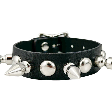 FB372  3/4"WIDE 1/2"  ROUND STUDDED 1" SPIKE BUCKLE BRACELET  STUDS BRACELET