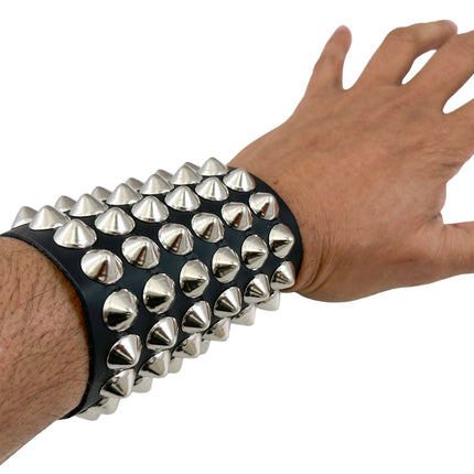 BC126RND  SIX ROW LARGE 1/2" ROUND STUD SHORT GAUNTLET BRACELET LEATHER