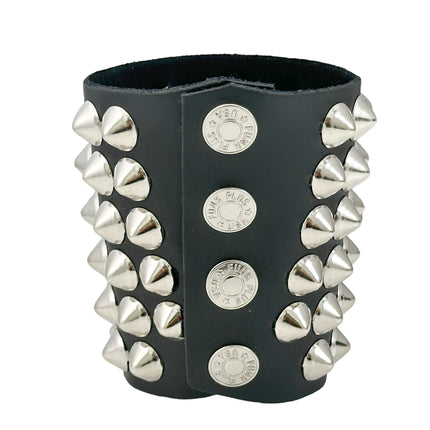 BC126CON   SIX ROW CONICAL STUD SHORT GAUNTLET BRACELET LEATHER