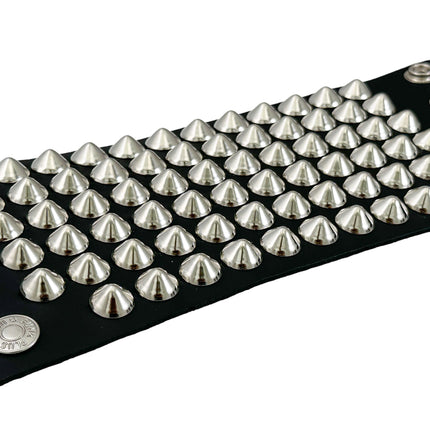 BC126CON   SIX ROW CONICAL STUD SHORT GAUNTLET BRACELET LEATHER