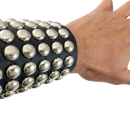 BC126RND  SIX ROW LARGE 1/2" ROUND STUD SHORT GAUNTLET BRACELET LEATHER