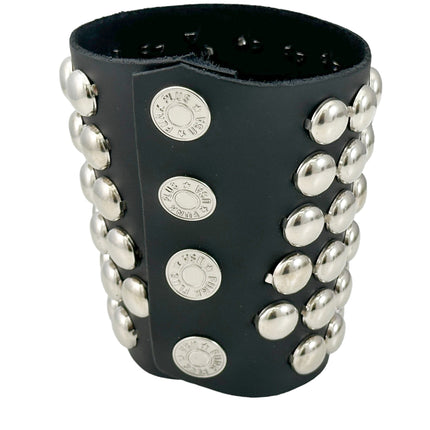 BC126RND  SIX ROW LARGE 1/2" ROUND STUD SHORT GAUNTLET BRACELET LEATHER