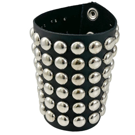 BC126RND  SIX ROW LARGE 1/2" ROUND STUD SHORT GAUNTLET BRACELET LEATHER