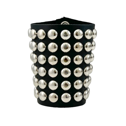 BC126RND  SIX ROW LARGE 1/2" ROUND STUD SHORT GAUNTLET BRACELET LEATHER