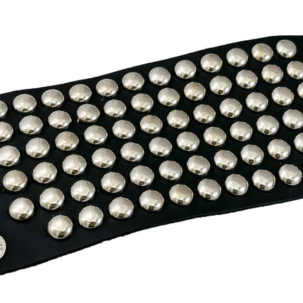 BC126RND  SIX ROW LARGE 1/2" ROUND STUD SHORT GAUNTLET BRACELET LEATHER