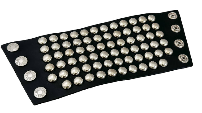 BC126RND  SIX ROW LARGE 1/2" ROUND STUD SHORT GAUNTLET BRACELET LEATHER