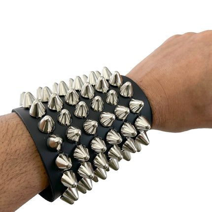 BC126UK  6 ROW UK77 STUD SHORT GAUNTLET BRACELET LEATHER