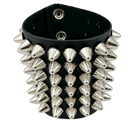 BC126UK  6 ROW UK77 STUD SHORT GAUNTLET BRACELET LEATHER