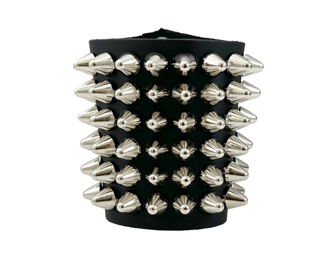 BC126UK  6 ROW UK77 STUD SHORT GAUNTLET BRACELET LEATHER