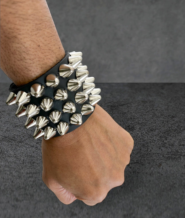 BC122UK FOUR 4  ROW UK77 STUD SHORT GAUNTLET BRACELET LEATHER