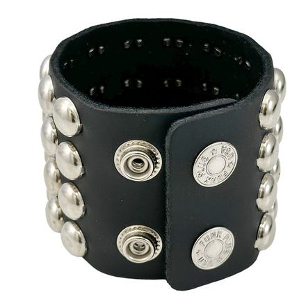 BC122RND FOUR  ROW LARGE ROUND  STUD SHORT GAUNTLET BRACELET LEATHER