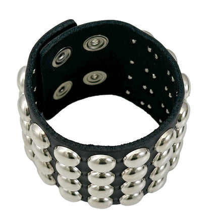 BC122RND FOUR  ROW LARGE ROUND  STUD SHORT GAUNTLET BRACELET LEATHER