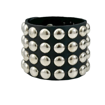 BC122RND FOUR  ROW LARGE ROUND  STUD SHORT GAUNTLET BRACELET LEATHER