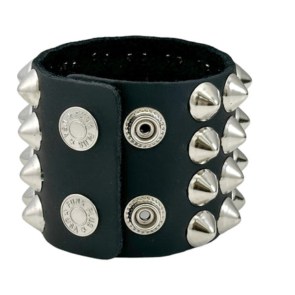 BC122CON  FOUR  ROW 1/2" CONICAL STUD SHORT GAUNTLET BRACELET LEATHER