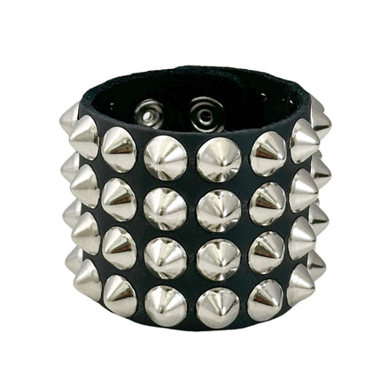 BC122CON  FOUR  ROW 1/2" CONICAL STUD SHORT GAUNTLET BRACELET LEATHER