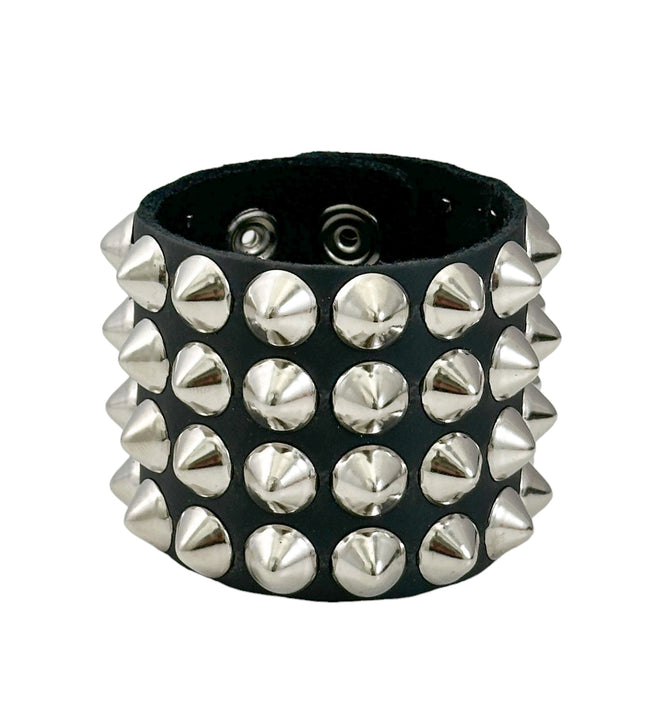 BC122CON  FOUR  ROW 1/2" CONICAL STUD SHORT GAUNTLET BRACELET LEATHER