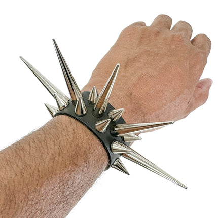 FB402  LARGE PIN SPIKE & CONE SPIKE 3 ROW BRACELET