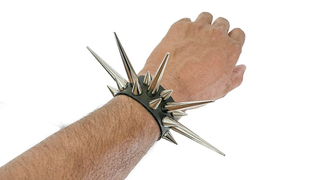 FB402  LARGE PIN SPIKE & CONE SPIKE 3 ROW BRACELET