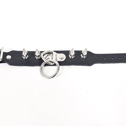 FB427  1 1/4" SKINNY 1" SPIKE SINGLE  RING BONDAGE CUFF BRACELET