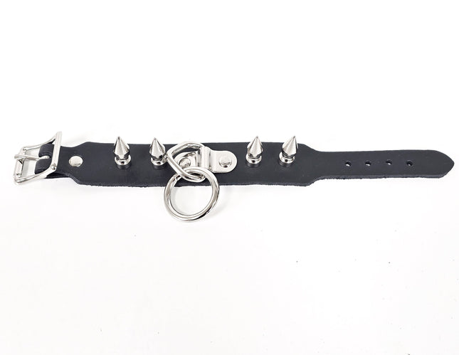 FB427  1 1/4" SKINNY 1" SPIKE SINGLE  RING BONDAGE CUFF BRACELET