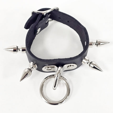 FB427  1 1/4" SKINNY 1" SPIKE SINGLE  RING BONDAGE CUFF BRACELET