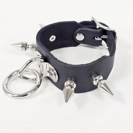 FB427  1 1/4" SKINNY 1" SPIKE SINGLE  RING BONDAGE CUFF BRACELET