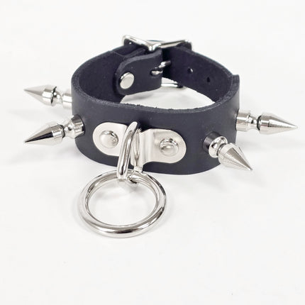 FB427  1 1/4" SKINNY 1" SPIKE SINGLE  RING BONDAGE CUFF BRACELET