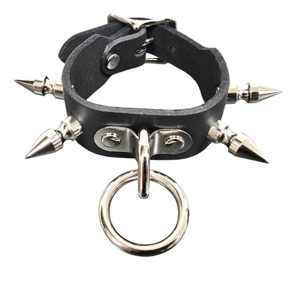 FB427  1 1/4" SKINNY 1" SPIKE SINGLE  RING BONDAGE CUFF BRACELET