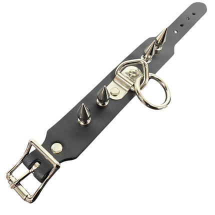 FB427  1 1/4" SKINNY 1" SPIKE SINGLE  RING BONDAGE CUFF BRACELET
