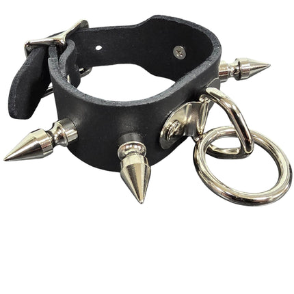 FB427  1 1/4" SKINNY 1" SPIKE SINGLE  RING BONDAGE CUFF BRACELET