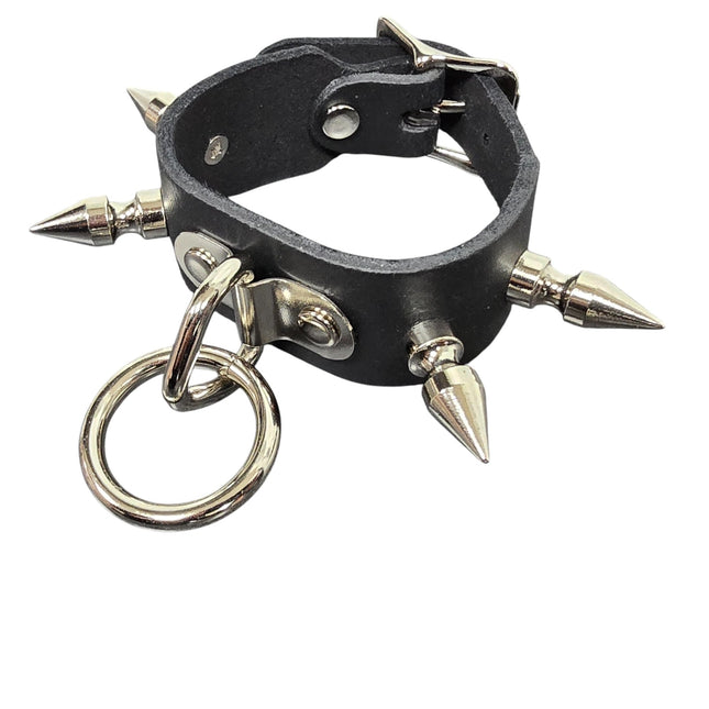 FB427  1 1/4" SKINNY 1" SPIKE SINGLE  RING BONDAGE CUFF BRACELET