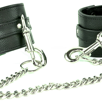 FBH101 LEATHER HANDCUFF SET WITH CHAIN STRAP