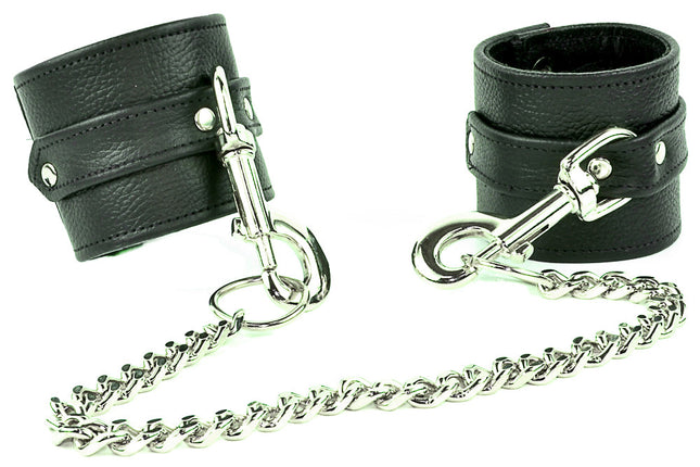 FBH101 LEATHER HANDCUFF SET WITH CHAIN STRAP