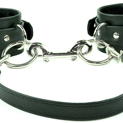 FBH102 LEATHER HANDCUFF SET WITH LEATHER STRAP