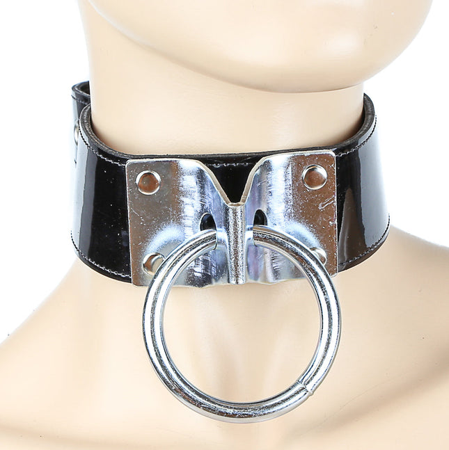 FC101P-BLK DOORKNOB WIDE PATENT LEATHER BONDAGE COLLAR