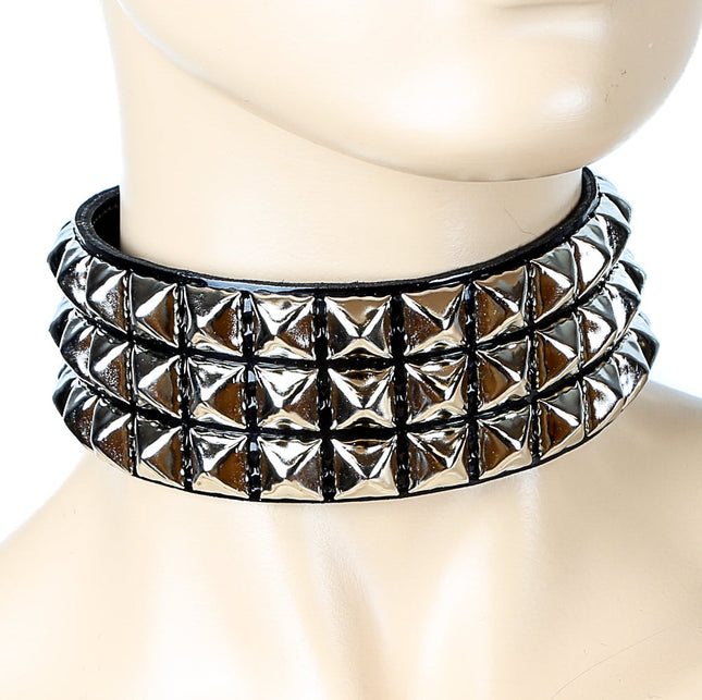 FC103P 3 ROW STUDDED ASSORTED PATENT LEATHER COLLAR