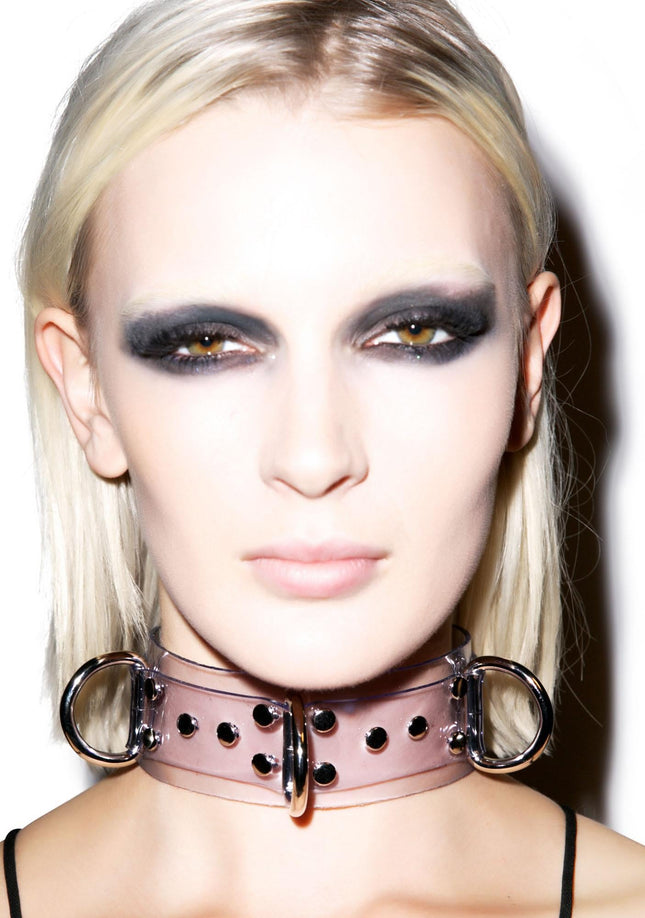 FC105VN -CLR  CLEAR VINYL FETISH DEE RING COLLAR