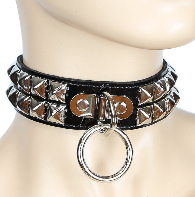 FC106P PATENT LEATHER STUDDED BONDAGE COLLAR
