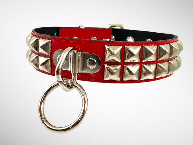 FC106P PATENT LEATHER STUDDED BONDAGE COLLAR
