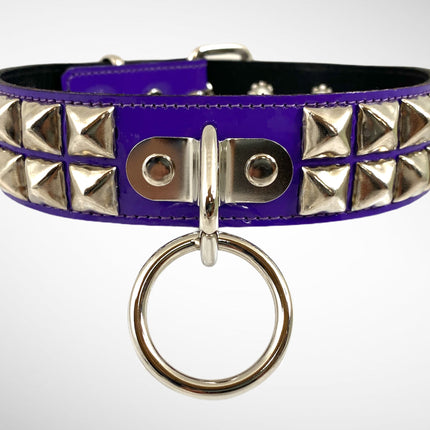 FC106P PATENT LEATHER STUDDED BONDAGE COLLAR