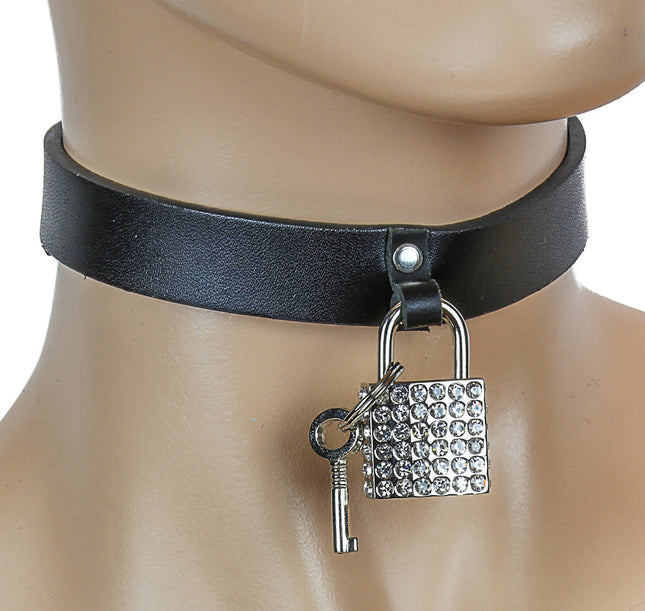 FC141SQ ASSORTED SQUARE LOCK LEATHER CHOKER WITH LEATHER HOLDER
