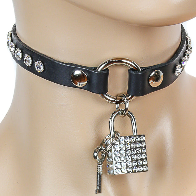 FC145SQ  -O- RING CHOKER WITH RHINESTONE PAD LOCK