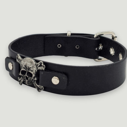 FC186  SKULL/ DEVIL  CROSBONE LEATHER COLLAR