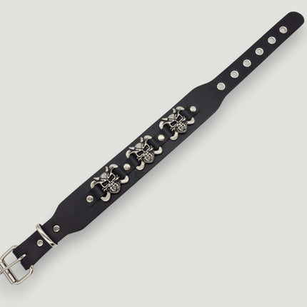 FC188  SKULL/ DEVIL 1 3/4" WIDE  CROSBONE LEATHER COLLAR