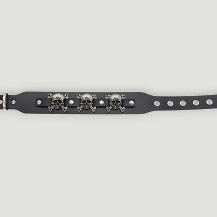 FC188  SKULL/ DEVIL 1 3/4" WIDE  CROSBONE LEATHER COLLAR