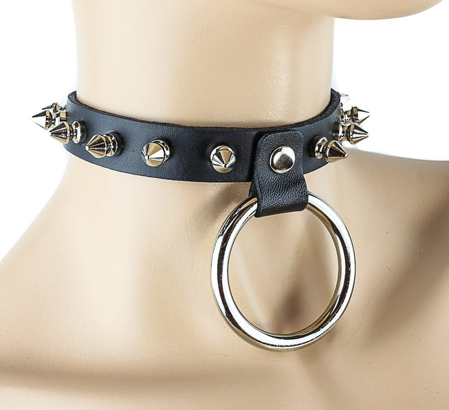 FC203 HANGING RING 3/4" BONDAGE CHOKER WITH 1/2" SPIKES