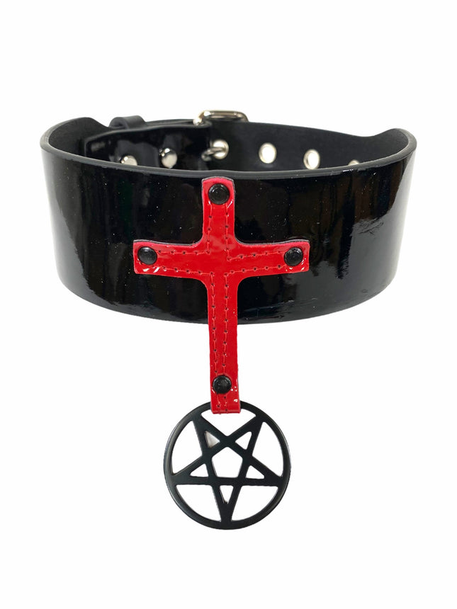 FC204 PATENT LEATHER PENTA CROSS CHOKER