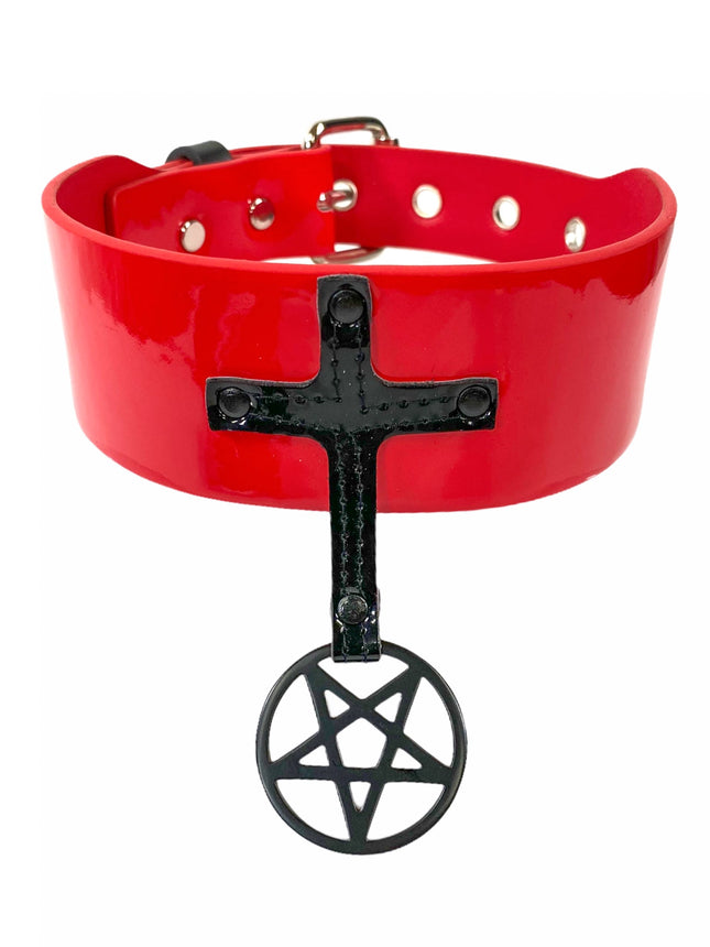 FC204 PATENT LEATHER PENTA CROSS CHOKER