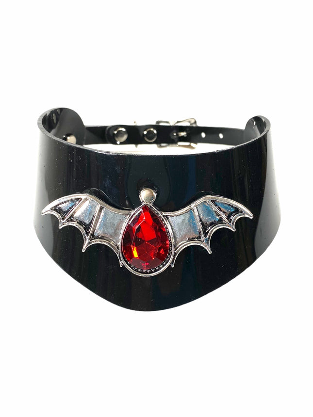 FCK209 PATENT LEATHER POSTURE COLLAR WITH STONE BAT