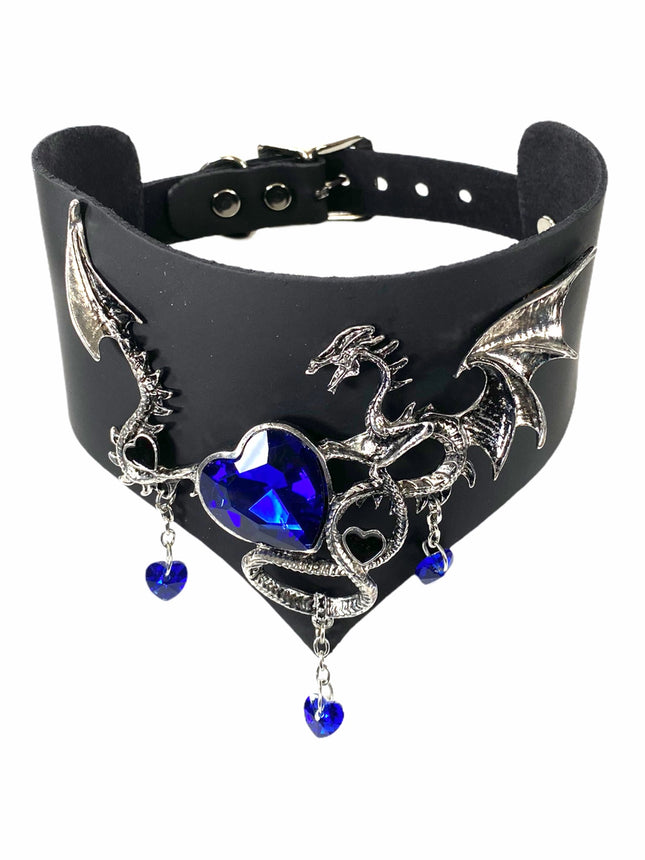 FCK211 LEATHER POSTURE COLLAR WITH METAL DRAGON AND STONES